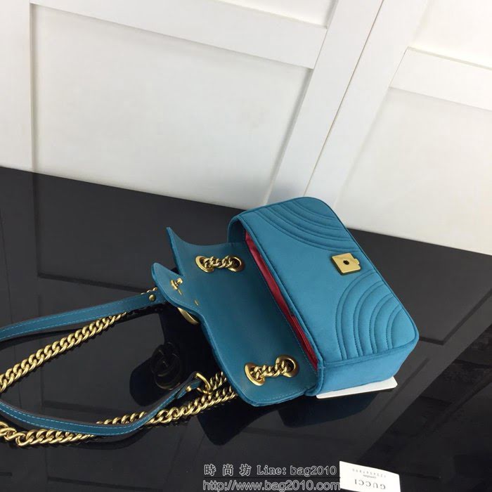 GUCCI古馳 新款 專櫃品質 原單 446744絨布 寶藍 鏈條單肩斜挎包HY1438